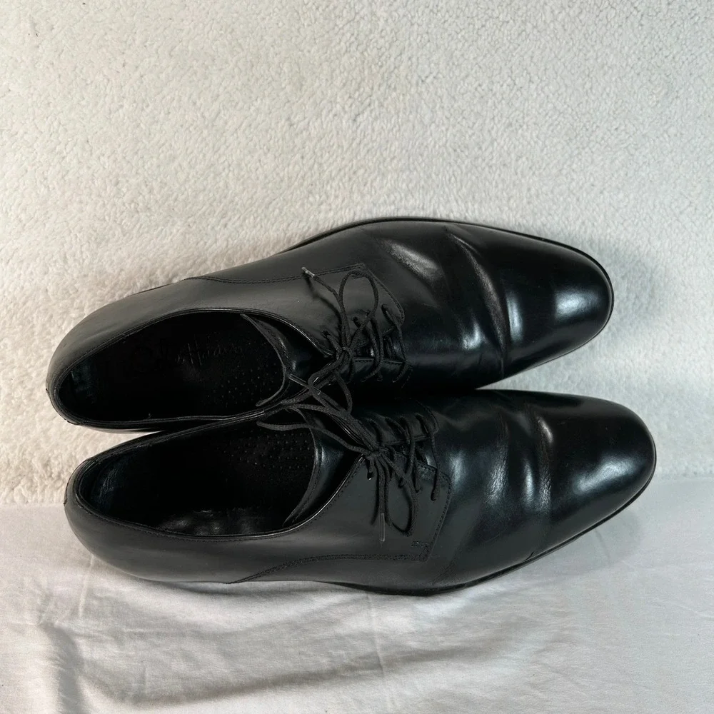 Cole Haan Mens Black Leather Plain Toe Derby Dress Shoes C08894 Size 10.5 M
